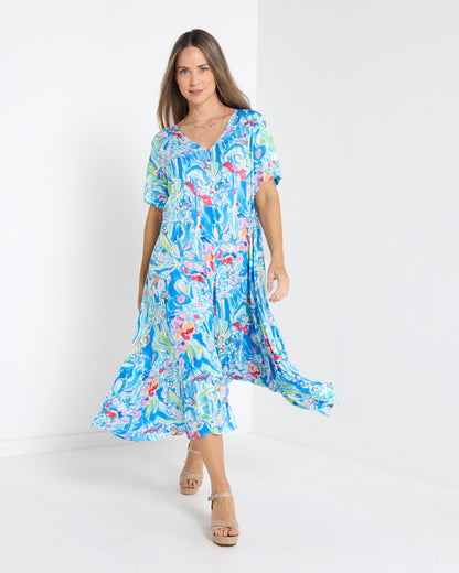 Mileka Midi Dress - Blue Watercolour