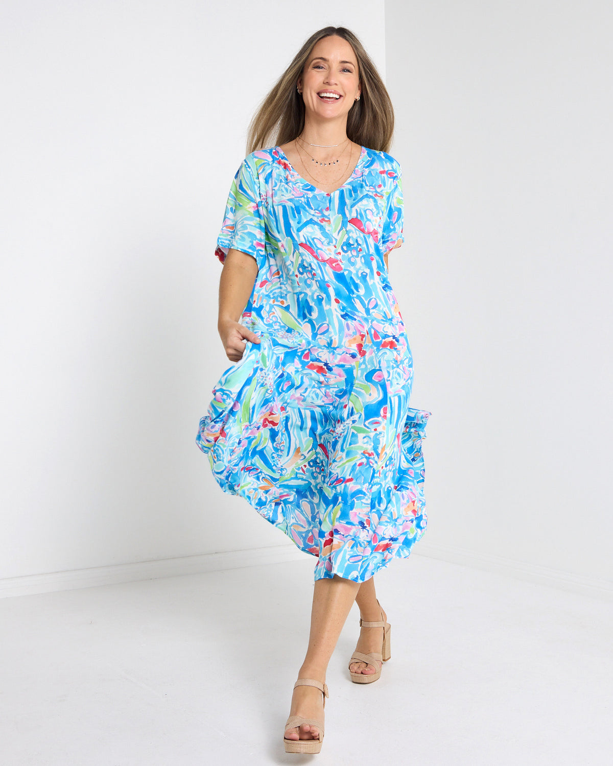 Mileka Midi Dress - Blue Watercolour