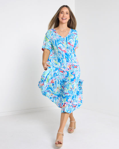 Mileka Midi Dress - Blue Watercolour