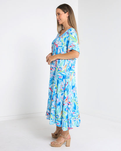 Mileka Midi Dress - Blue Watercolour
