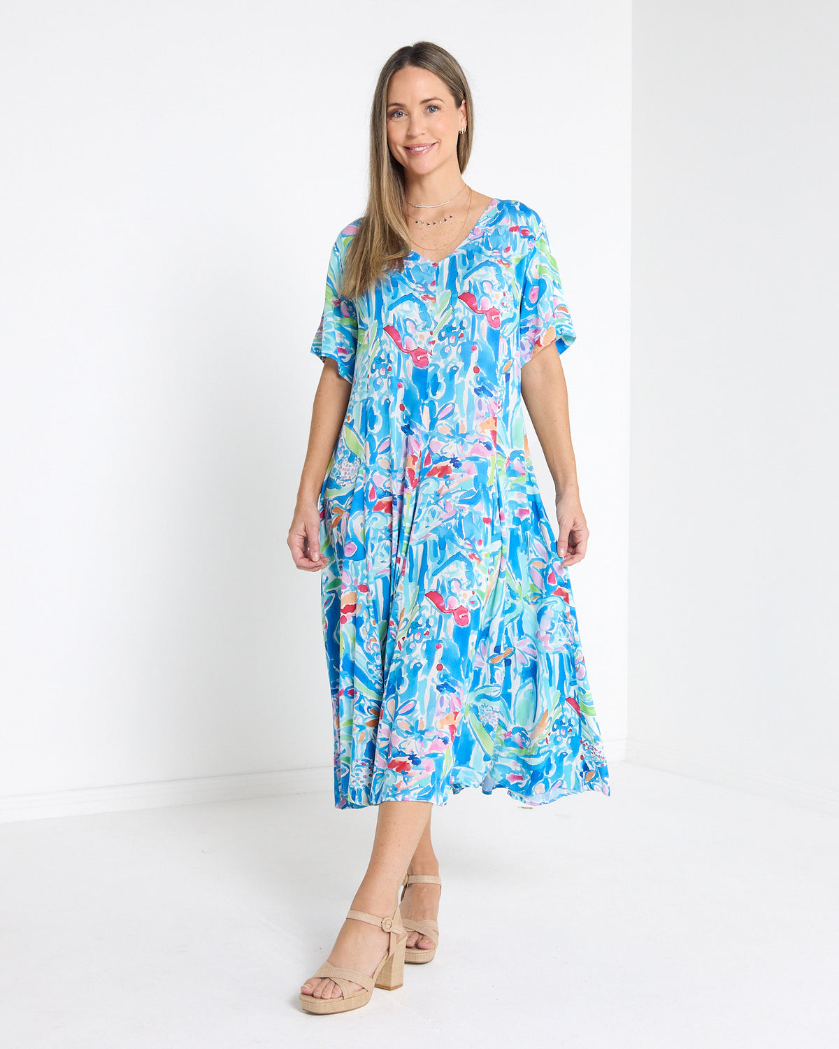 Mileka Midi Dress - Blue Watercolour