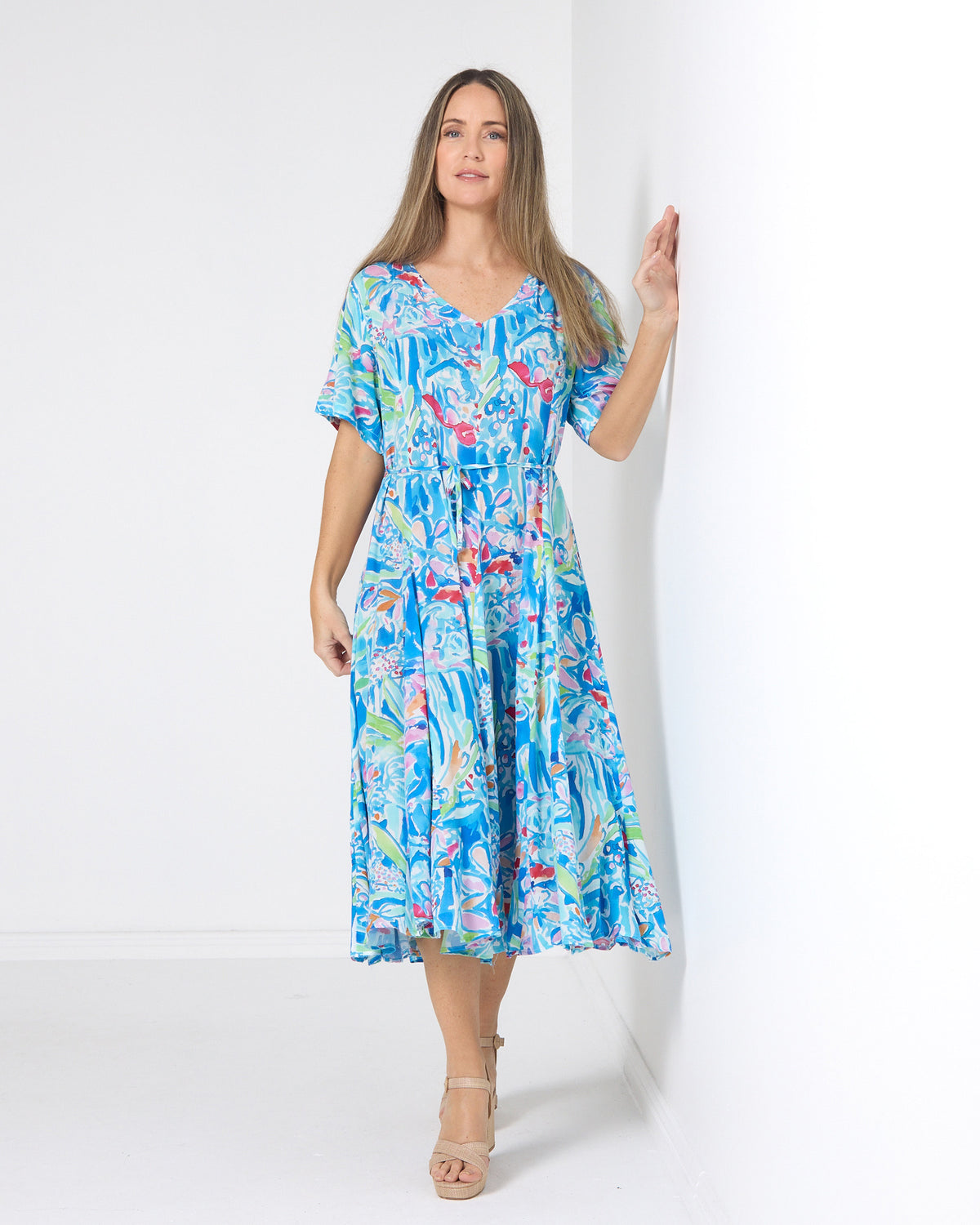 Mileka Midi Dress - Blue Watercolour