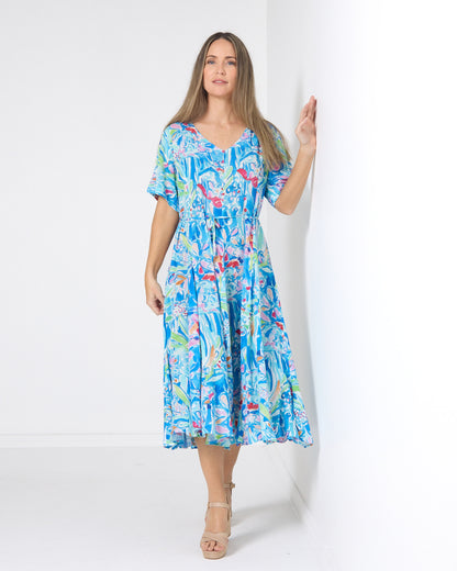 Mileka Midi Dress - Blue Watercolour