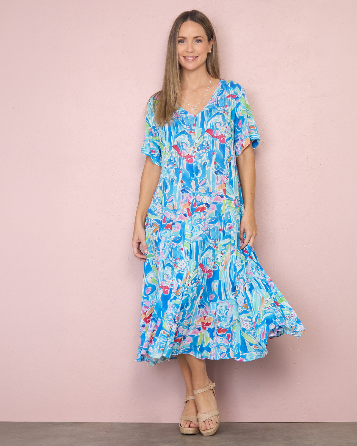 Mileka Midi Dress - Blue Watercolour