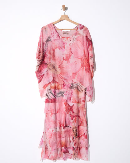 Margo Layered Silk Dress - Pink Floral