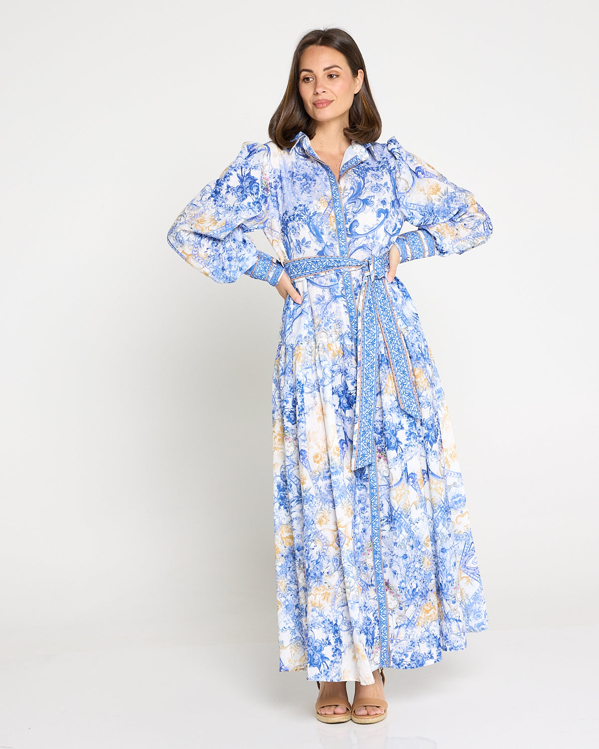 Antoinette Maxi Shirt Dress - Delft Blue