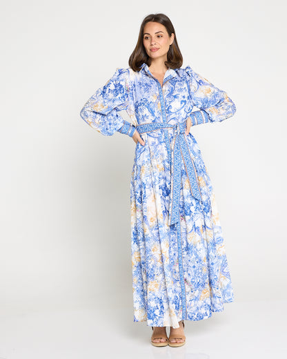 Antoinette Maxi Shirt Dress - Delft Blue