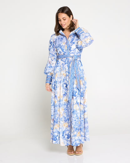 Antoinette Maxi Shirt Dress - Delft Blue
