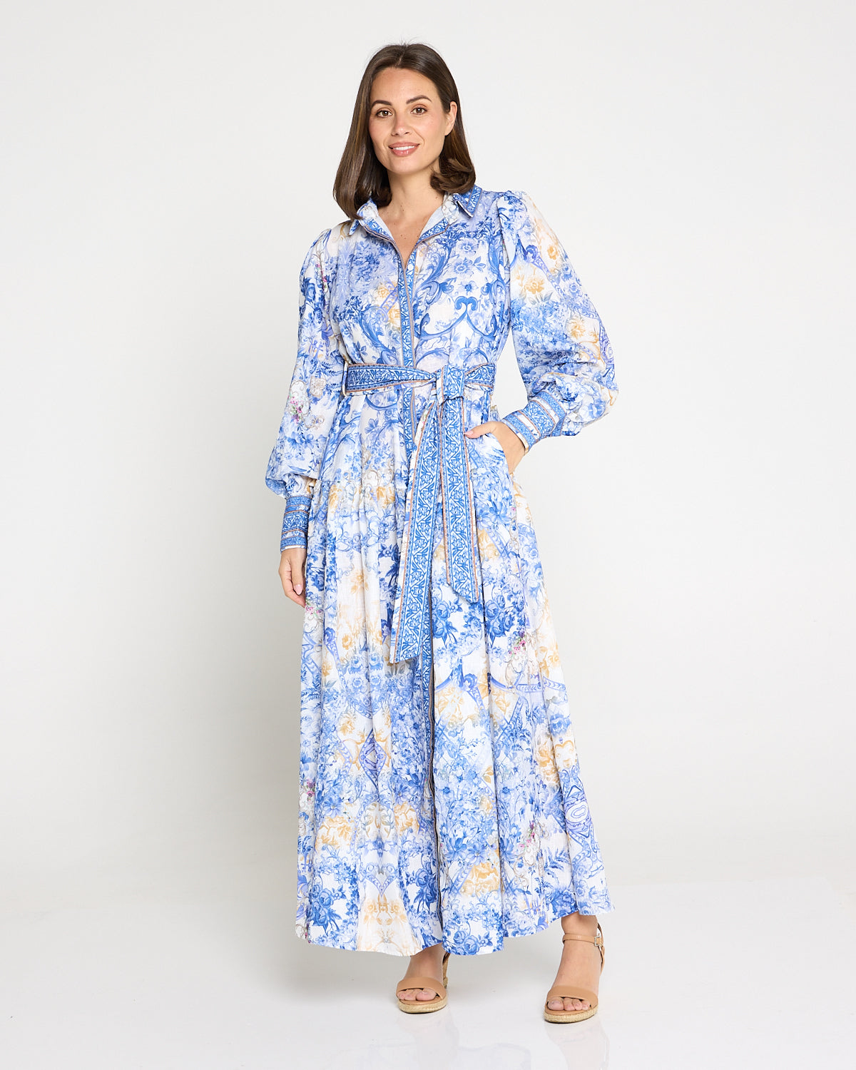 Antoinette Maxi Shirt Dress - Delft Blue