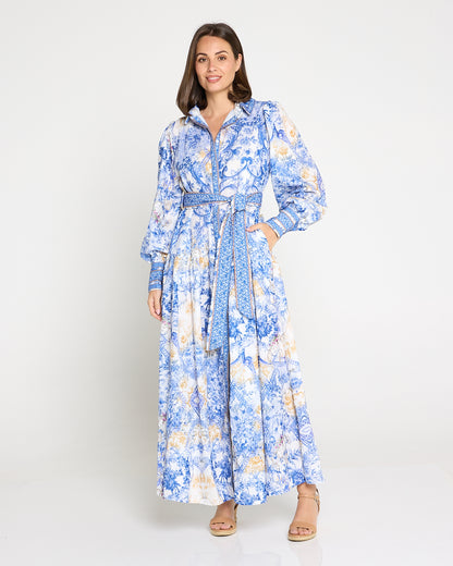 Antoinette Maxi Shirt Dress - Delft Blue