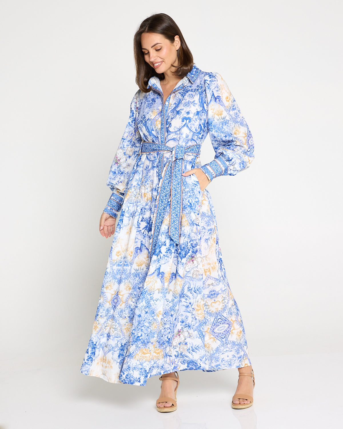 Antoinette Maxi Shirt Dress - Delft Blue