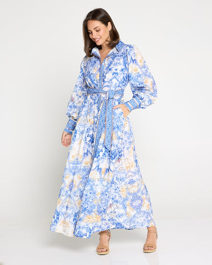 Antoinette Maxi Shirt Dress - Delft Blue