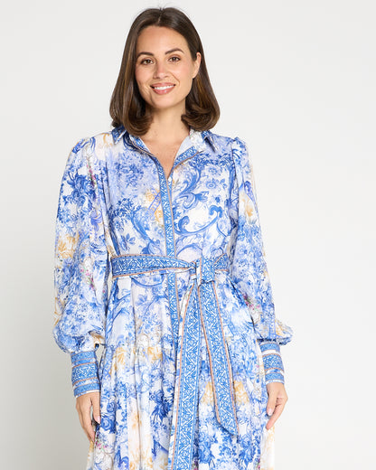 Antoinette Maxi Shirt Dress - Delft Blue