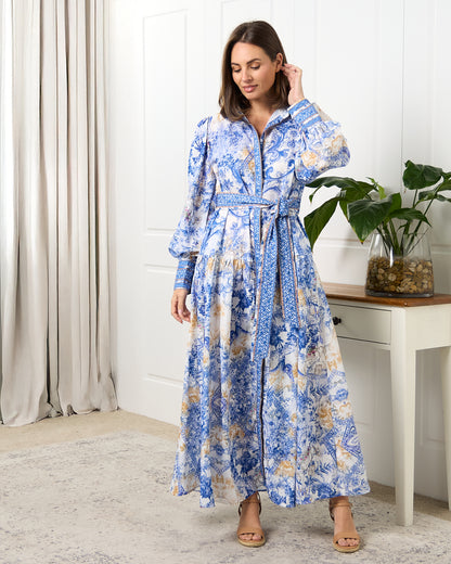 Antoinette Maxi Shirt Dress - Delft Blue