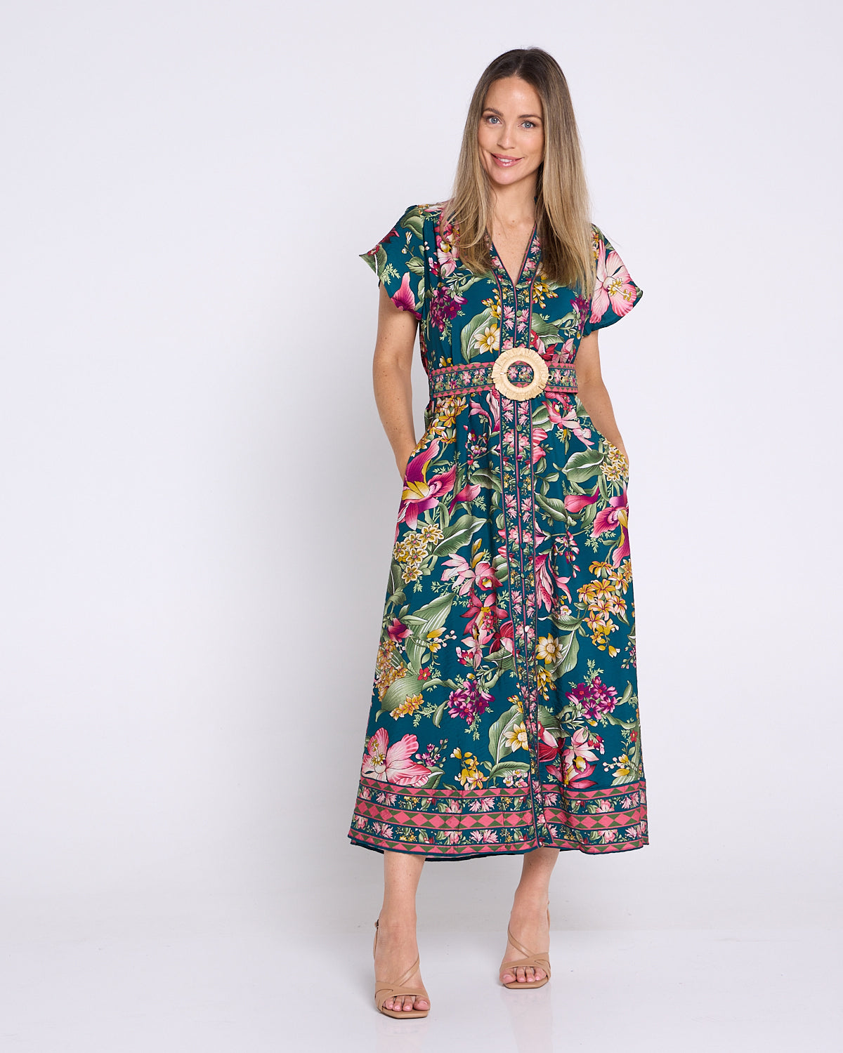 Magritte Dress - Teal Botanical Bouquet