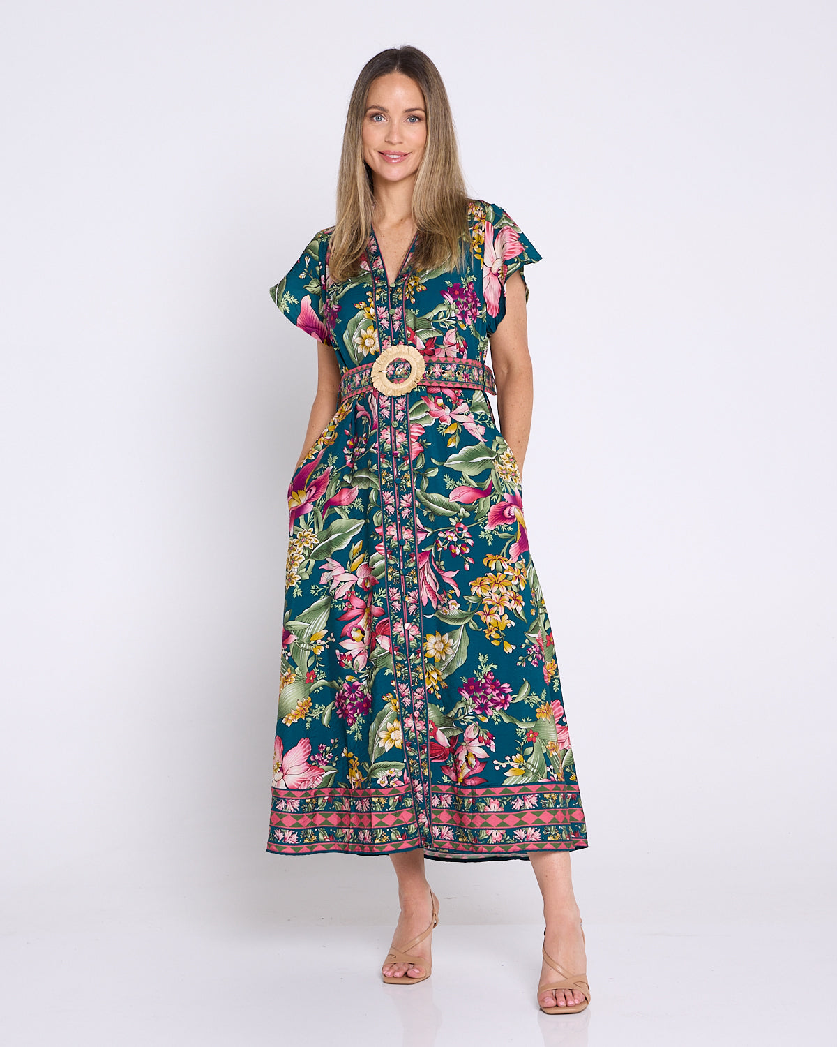 Magritte Dress - Teal Botanical Bouquet