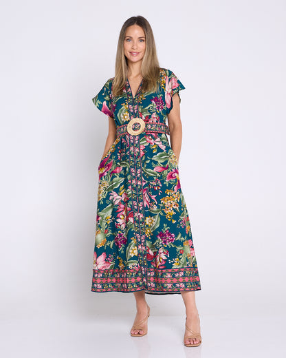 Magritte Dress - Teal Botanical Bouquet