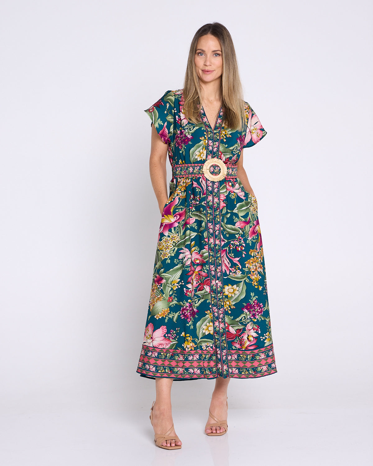 Magritte Dress - Teal Botanical Bouquet