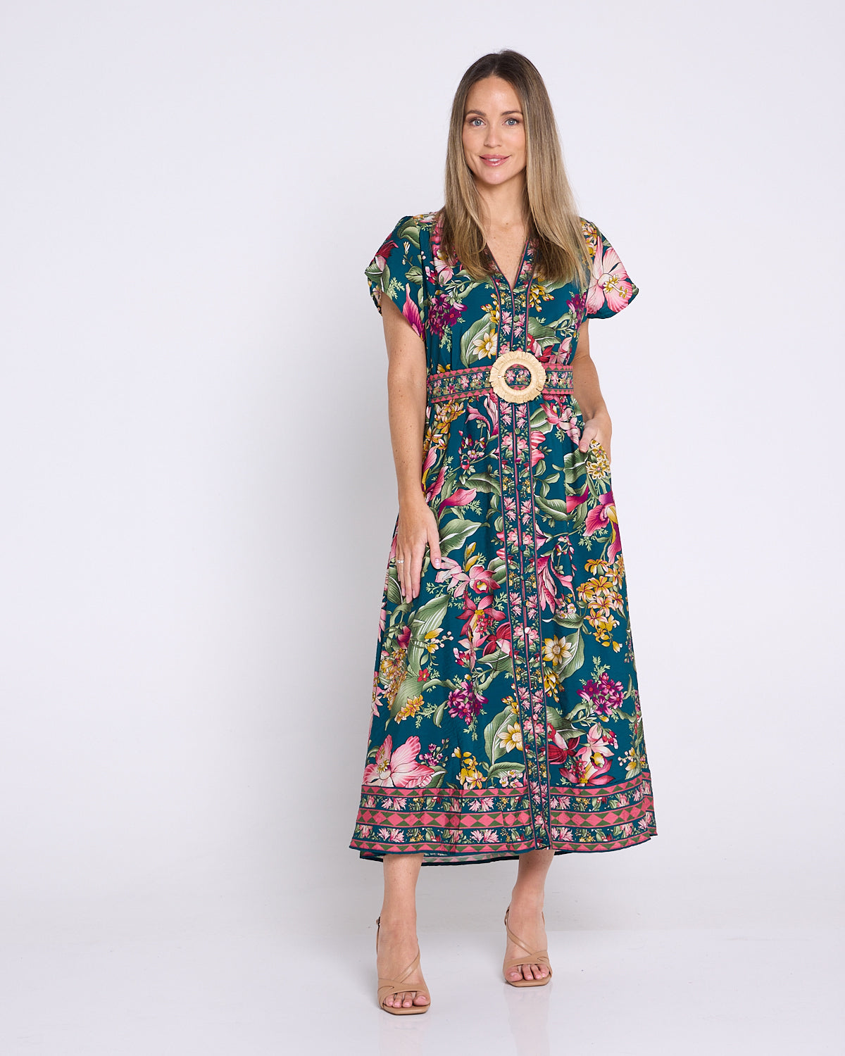 Magritte Dress - Teal Botanical Bouquet