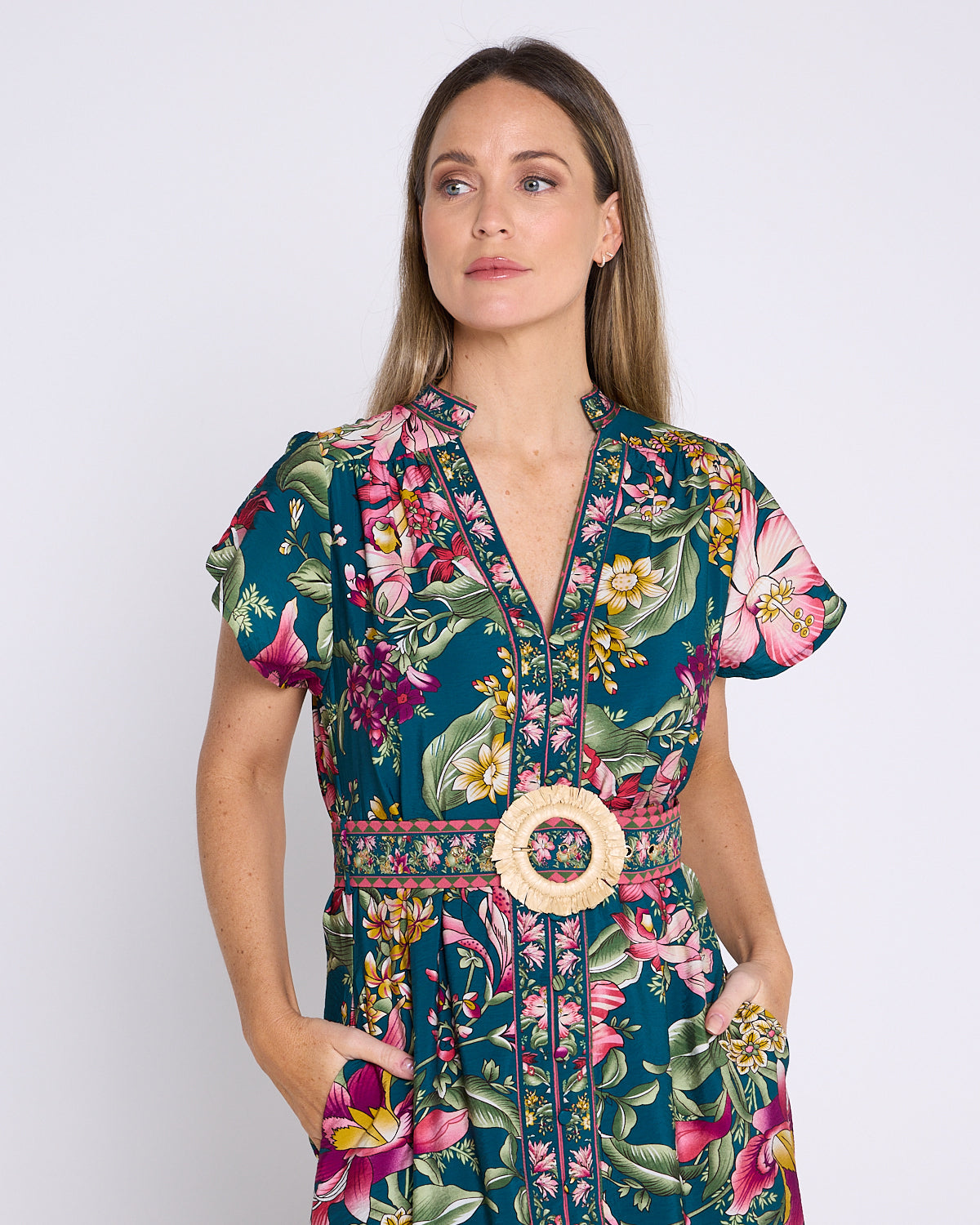 Magritte Dress - Teal Botanical Bouquet