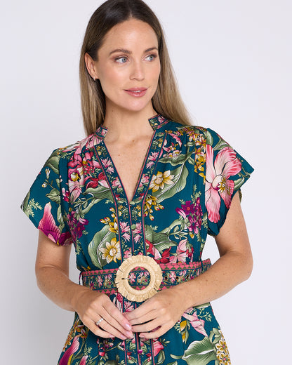 Magritte Dress - Teal Botanical Bouquet
