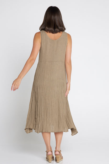 Sleeveless Waterhouse Dress - Brown/Khaki