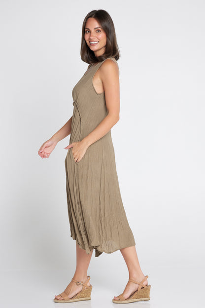 Sleeveless Waterhouse Dress - Brown/Khaki