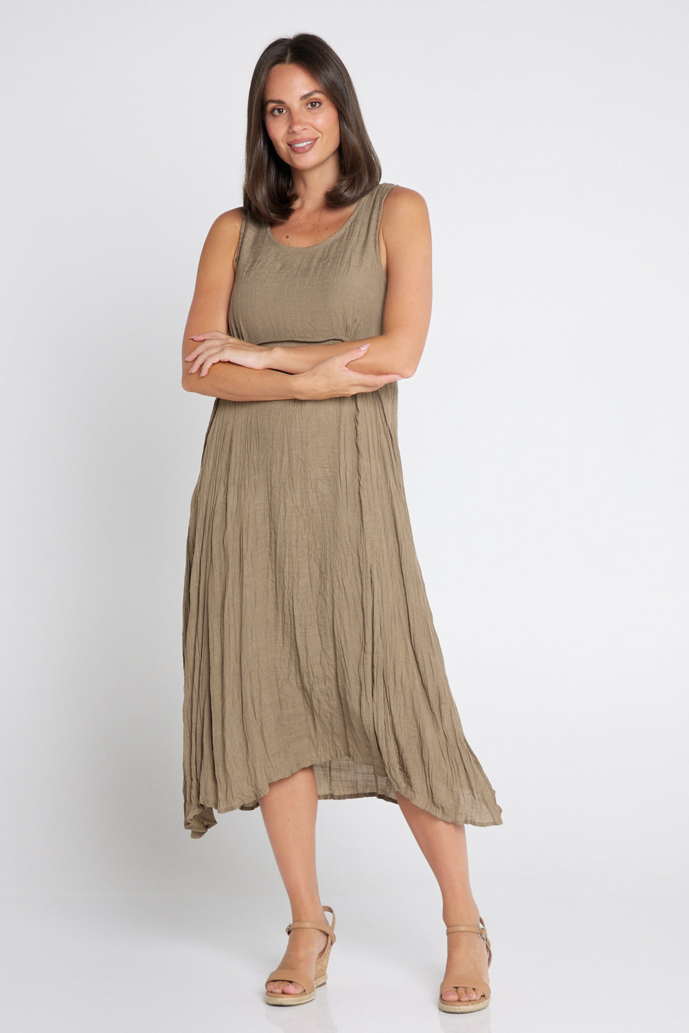 Sleeveless Waterhouse Dress - Brown/Khaki