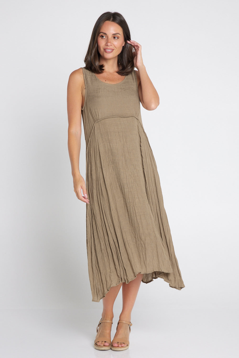 Sleeveless Waterhouse Dress - Brown/Khaki