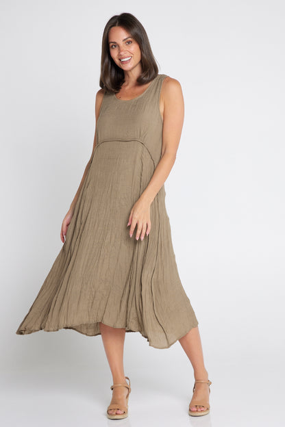 Sleeveless Waterhouse Dress - Brown/Khaki