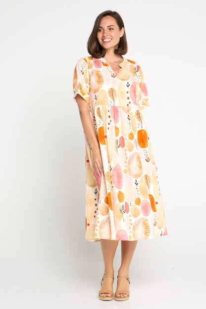 Billy Babydoll Cotton Dress - Apricot/Rose Watercolour