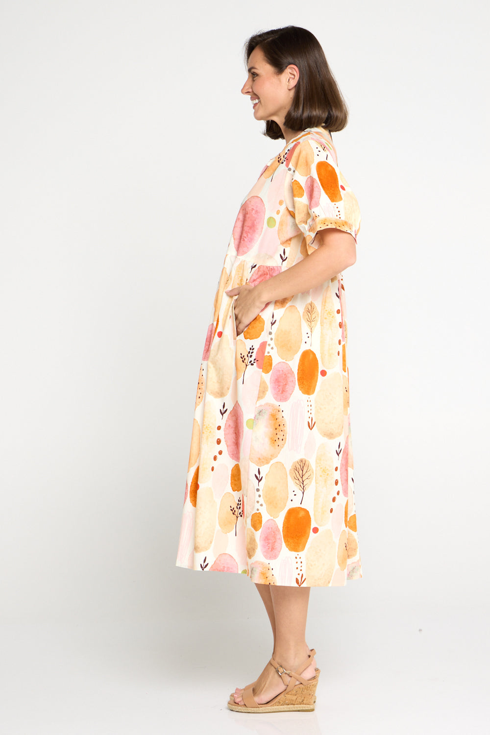 Billy Babydoll Cotton Dress - Apricot/Rose Watercolour