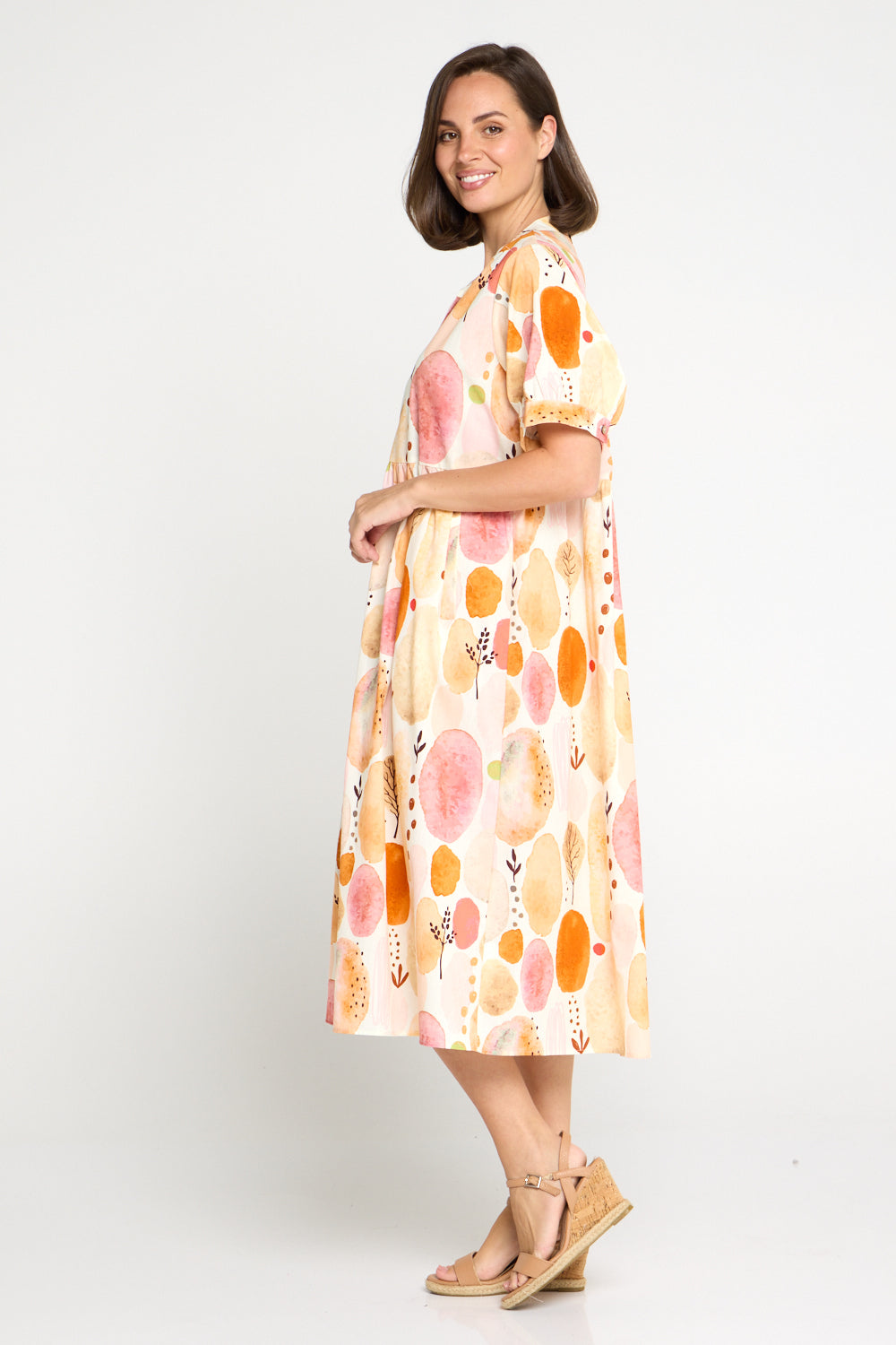 Billy Babydoll Cotton Dress - Apricot/Rose Watercolour