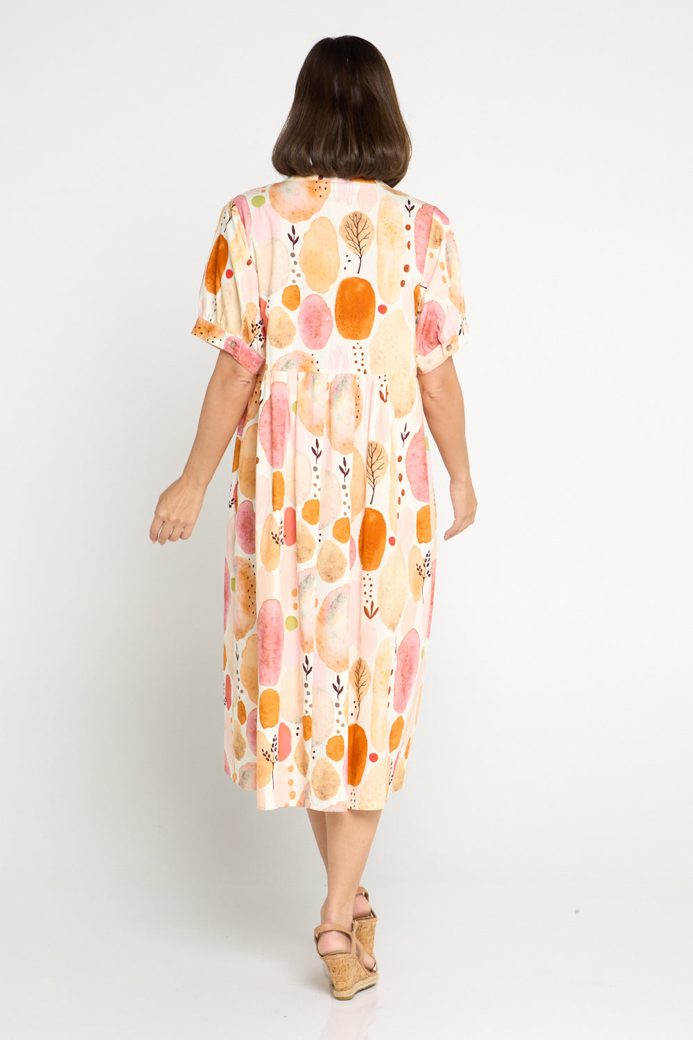 Billy Babydoll Cotton Dress - Apricot/Rose Watercolour