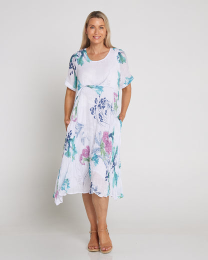 Waterhouse Dress - White/Teal/Hydrangea