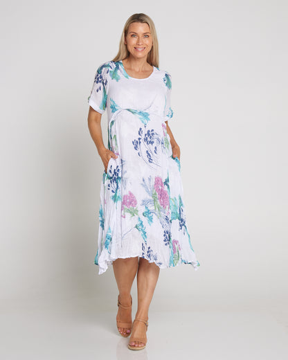 Waterhouse Dress - White/Teal/Hydrangea