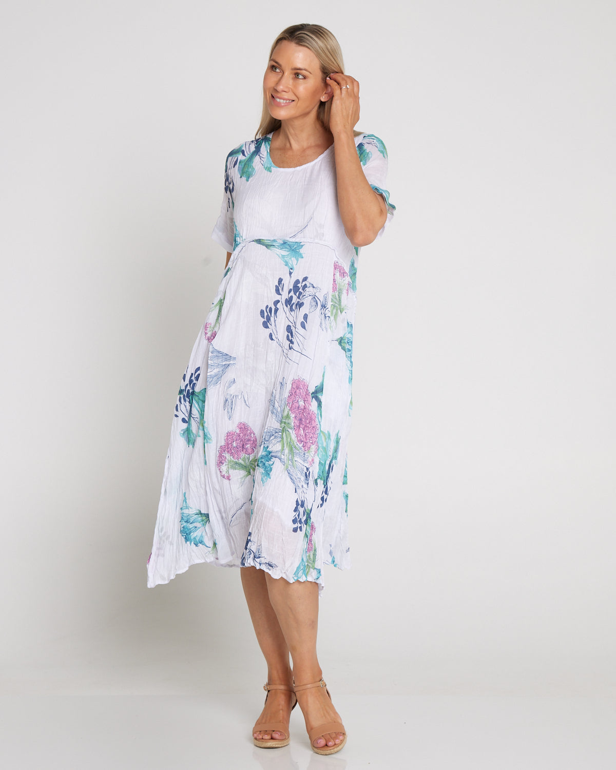 Waterhouse Dress - White/Teal/Hydrangea