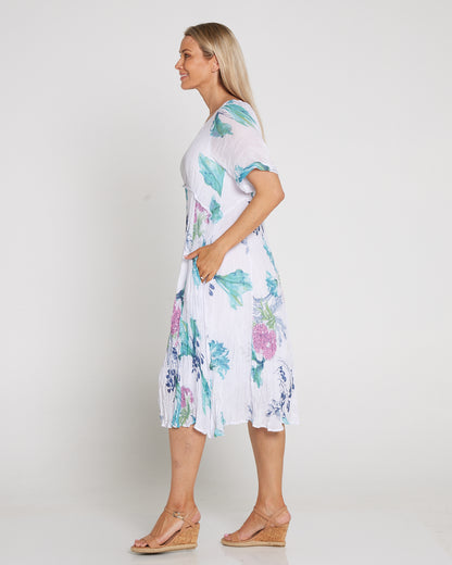 Waterhouse Dress - White/Teal/Hydrangea