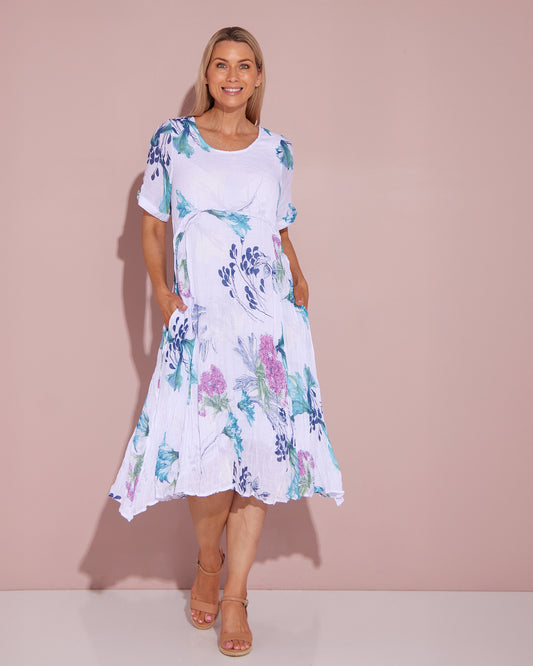 Waterhouse Dress - White/Teal/Hydrangea