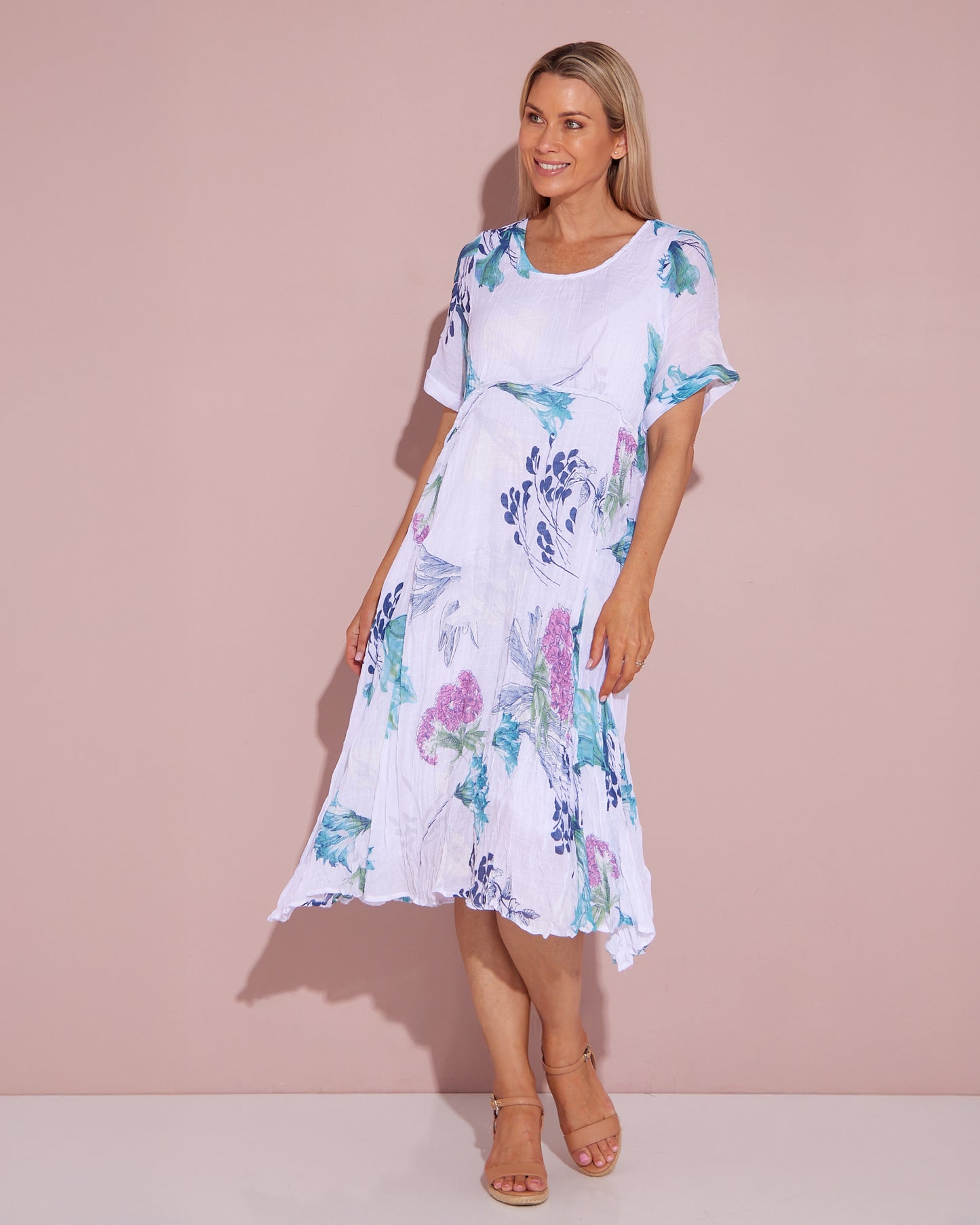 Waterhouse Dress - White/Teal/Hydrangea