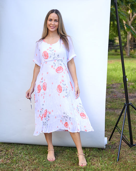 Waterhouse Dress - White/Orange Artisan Floral
