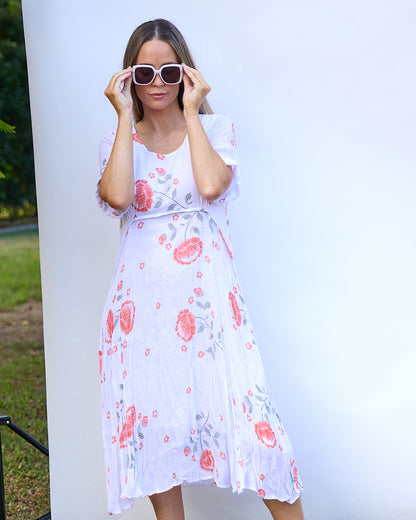 Waterhouse Dress - White/Orange Artisan Floral