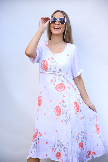 Waterhouse Dress - White/Orange Artisan Floral