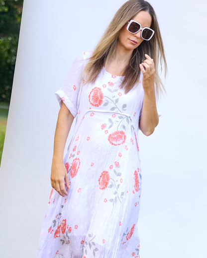 Waterhouse Dress - White/Orange Artisan Floral