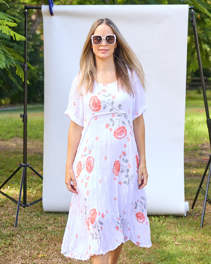 Waterhouse Dress - White/Orange Artisan Floral