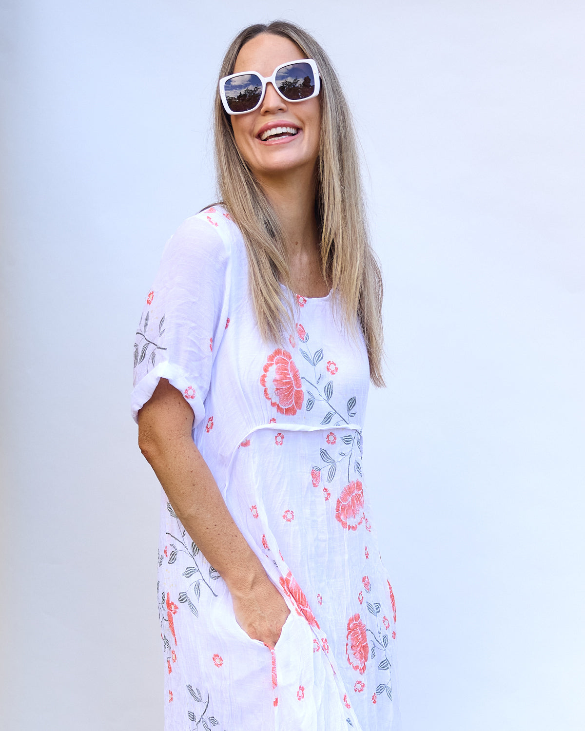 Waterhouse Dress - White/Orange Artisan Floral