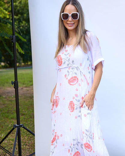 Waterhouse Dress - White/Orange Artisan Floral