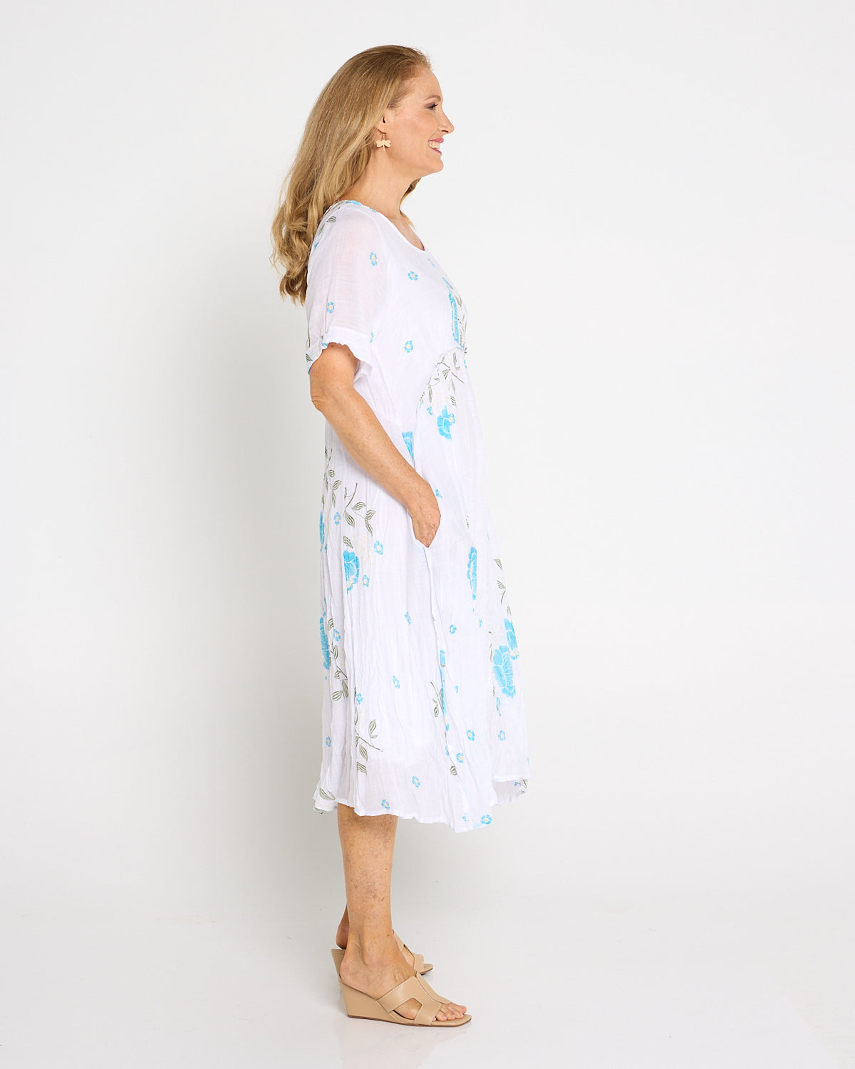 Waterhouse Dress - White/Teal Artisan Floral