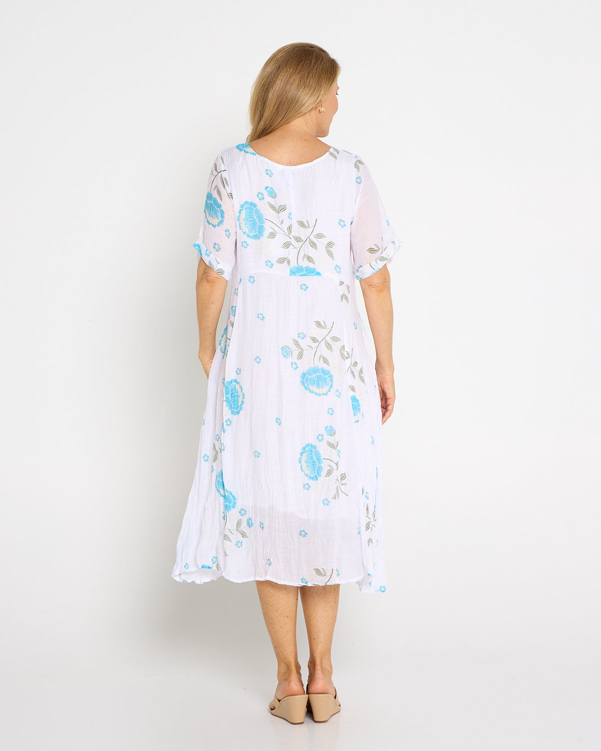 Waterhouse Dress - White/Teal Artisan Floral