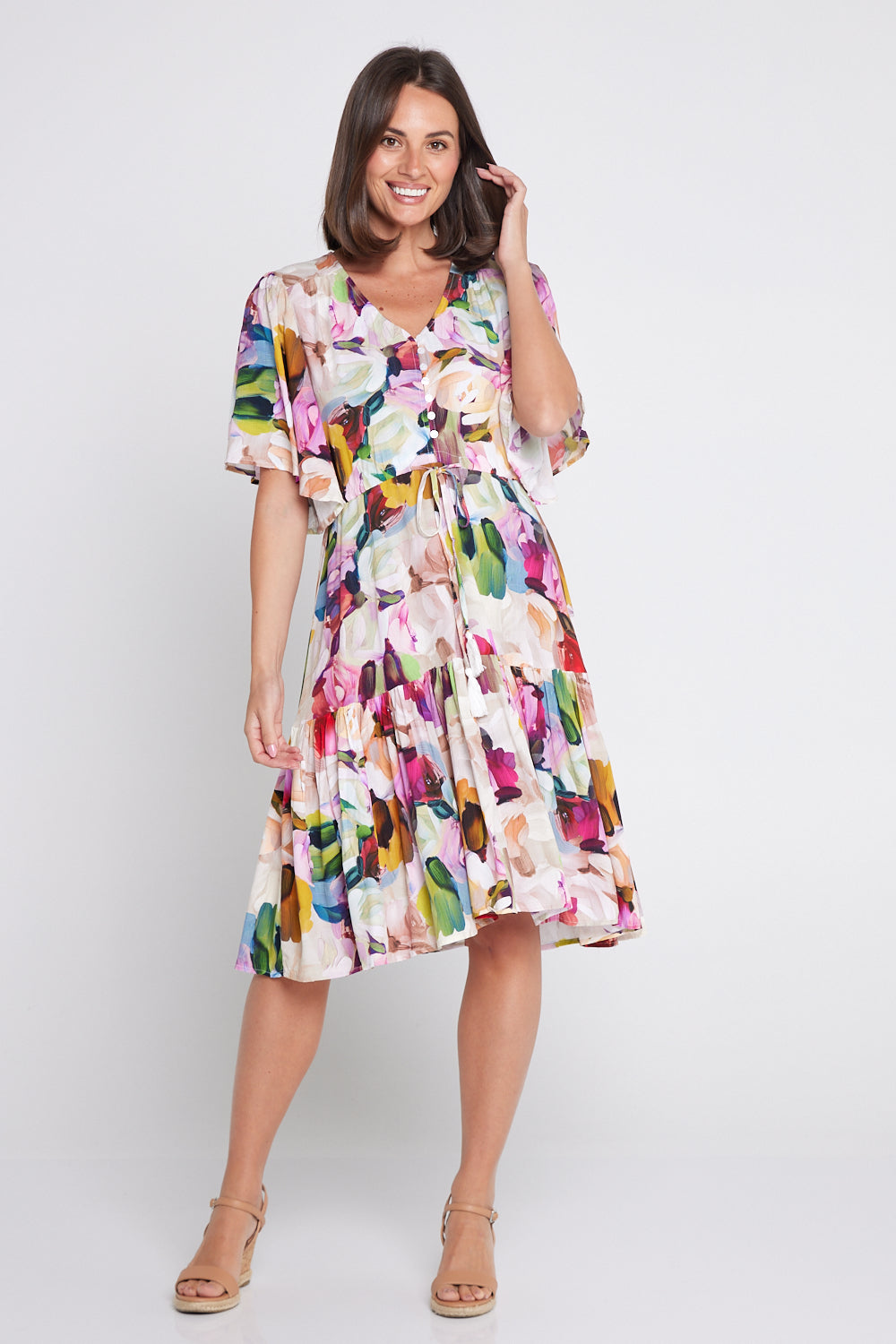 Alora Petite Dress - Pastel Floral Painting